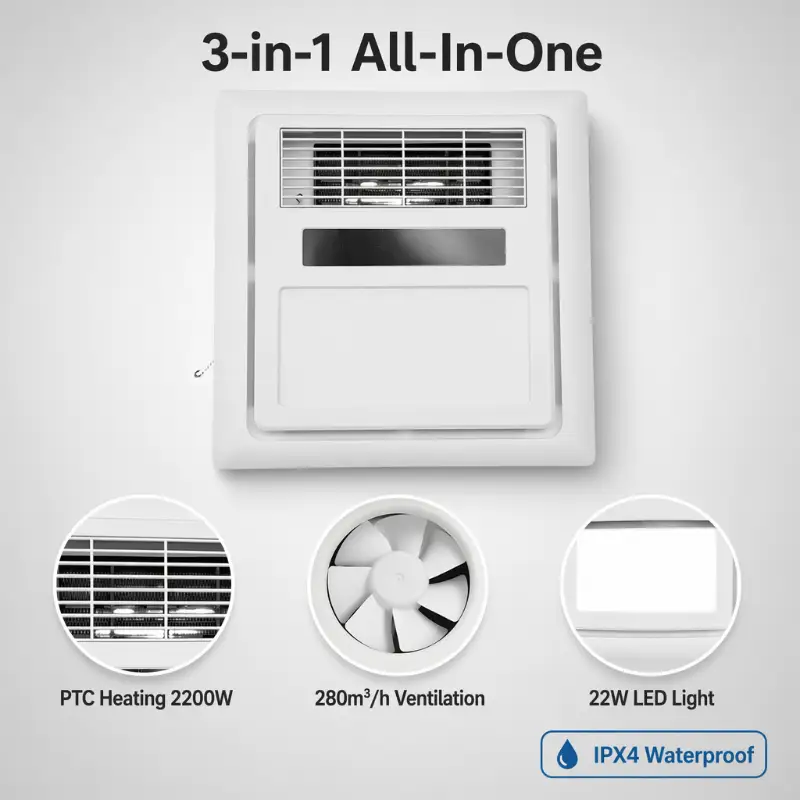 3 in 1 Bathroom Exhaust Fan Heater Light